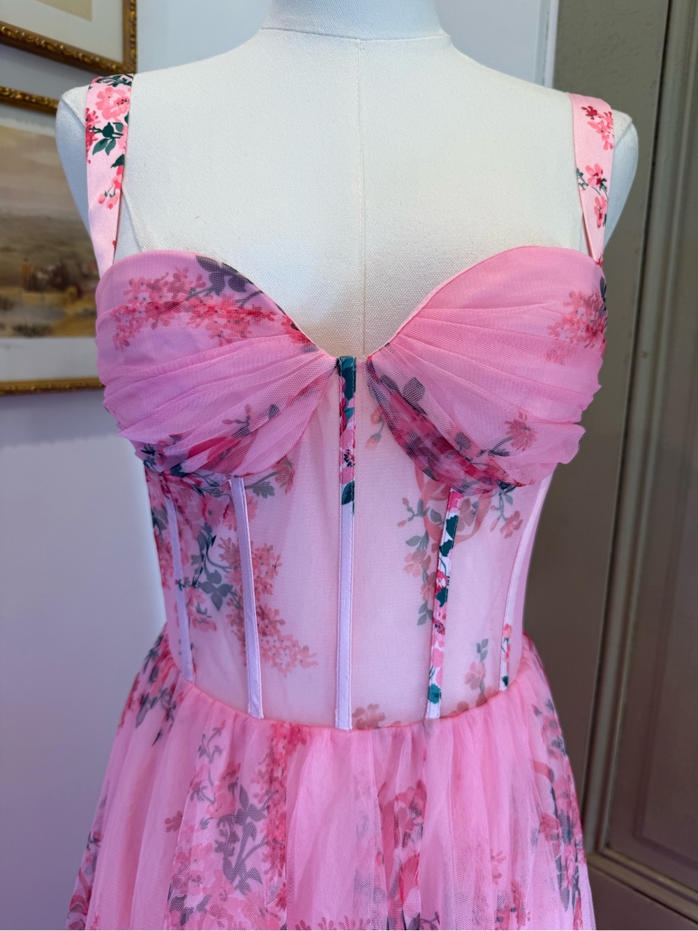Pink Floral Tulle Ballgown - Picture 5 of 11